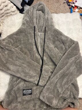 YoungLA Plush Light Gray Hooded Zip Jacket